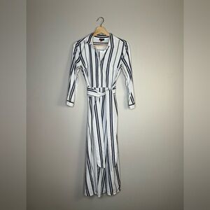 Vince Camuto striped button-down midi dress in navy/cream